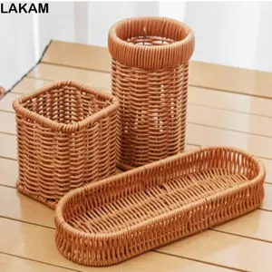 Giỏ đựng rau củ quả bánh mì LAKAM, Độ cứng 7 kiểu mây dệt Giỏ phục vụ, Giỏ mây gia dụng dệt tay Nhà hàng phục vụ màn hình để bàn