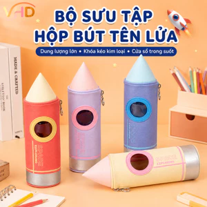Hộp bút học sinh vải Oxford chống nước – dung lượng lớn, có khóa kéo kim loại và cửa sổ trong suốt – Tên lửa vũ trụ