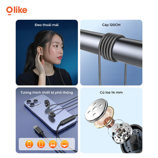 Olike E100C Tai Nghe Có Dây Type C Nhét Tai Chống Ồn Âm Bass Cho iPhone OPPO Xiaomi Samsung Laptop Tablet
