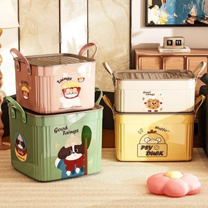 Hộp lưu trữ đồ lặt vặt dung tích lớn có nắp Máy tính để bàn đa chức năng Phong cách mới Hộp lưu trữ họa tiết hoạt hình gia đình