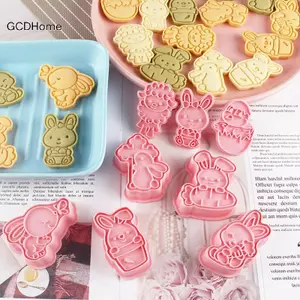 GCDHome 8 Chiếc Thỏ Phục Sinh Bánh Quy Khuôn Nhựa Thỏ Trứng Cắt Bánh Quy Tem Embosser Tiệc Phục Sinh Fondant Bánh Nướng Trang Trí Dụng Cụ HOT