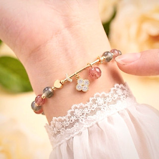 Vòng Tay Elara – Moonstone & Thạch Anh Dâu Tây - Phụ Kiện Nữ Sang Trọng, Phù Hợp Làm Quà Tặng