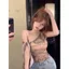 Dây buộc vai nghiêng phong cách Mỹ-Dye Áo yếm nữ mặc ngoài mùa hè Thái ngọt ngào Hot Girl Net Sợi mỏng vừa vặn hơn