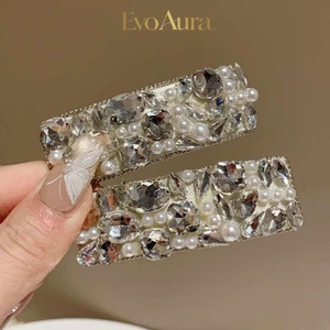 Kẹp Tóc Ngọc Trai Full Kim Cương Sang Trọng Pha Lê Thanh Lịch Bên Barrette Đầu Sau Kẹp Tóc