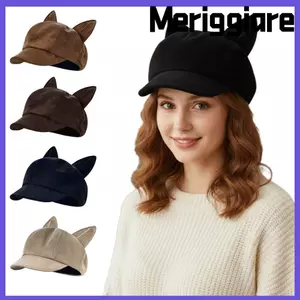 Mũ nồi tai mèo MERIGGIARE, Thiết kế dễ thương Hình dạng tai mèo Mũ Newsboy, Vải len thời trang Phong cách Nhật Bản Mũ Y2K thường ngày
