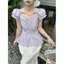 Áo sơ mi tay phồng màu tím phong cách Hàn Quốc dành cho nữ Mùa hè Phong cách mới Slim-fit Slimer Look xếp li Thiết kế sang trọng hàng đầu