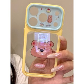 Khung Màu Sắc Tương Phản Hoạt Hình Dễ Thương Chó Con Gấu Acrylic Trong Suốt Ốp Lưng Điện Thoại iPhone 17Promax 17Pro 14 15 16 Pro Max Chống Sốc Bảo Vệ Toàn Diện Nữ Vỏ Di Động