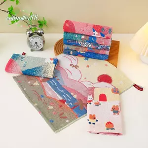 Khăn tay CATMALLER88, Khăn tay lớn gạc Cotton 4 lớp khô nhanh, Phim hoạt hình trang trí dễ thương 34x40cm Khăn nhà bếp Mẫu giáo Trẻ em
