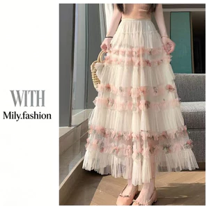 Milyfashion Pure Desire In Gạc Khâu Váy Eo Cao Mỏng Hơn Nhìn Váy Lớn Viền Siêu Cổ Tích Bánh Chữ a Váy Dài FJAC