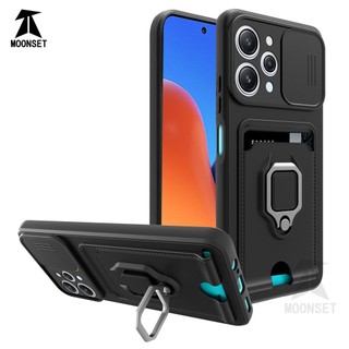 Dành Cho Redmi 12 4G / 5G Ốp Lưng 4 Trong 1 Trượt Camera Bao Đựng Thẻ Đứng Vuông Freebie Dây Chống Sốc Chống Rơi Mỏng Mềm TPU Cover