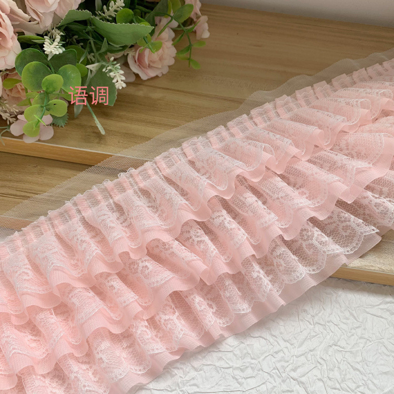 Phụ kiện trang trí váy DIY - 13cm nhiều màu ba lớp voan xếp ly ren