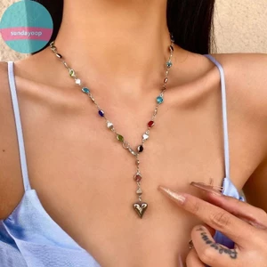 SUND Mặt Dây Chuyền Trái Tim Thủy Tinh Màu & Kim Loại, Phong Cách Bohemian, Perfect Cho Dự Tiệc Và Quà Tặng