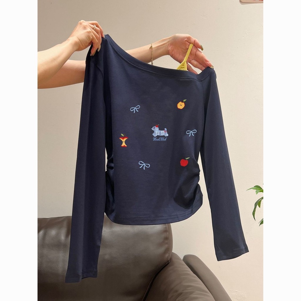 Milyfashion Retro Đeo Vai Dài Tay T Thu Đông Phù Hợp Với Niche Slim-Fit Xếp Ly Quần Áo Nữ