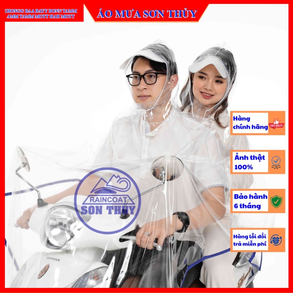Áo mưa trong suốt 2 MŨ TRONG SUỐT Sơn Thủy PVC freesize aomuasonthuyhn