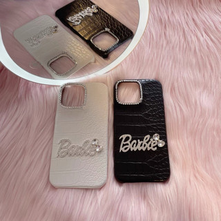 17promax Ốp điện thoại đính đá hồng lấy cảm hứng từ Barbie - Vỏ da lấp lánh cho iPhone 16 15 14 13 12 11 Series Phụ kiện quyến rũ nữ tính dành cho nữ và thanh thiếu niên