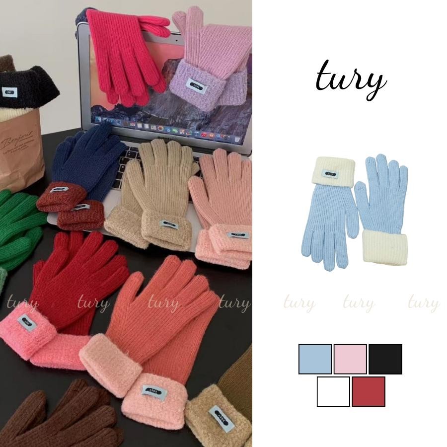 Găng Tay Len Nữ - Tury - Găng Tay Len Nữ dệt kim Cổ Tay Lông Cừu Phối Tag Hình Mục Tiêu, Cảm Ứng Điện Thoại - GT063