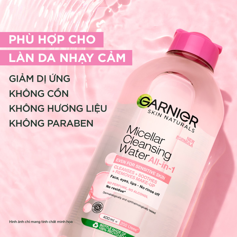 Bộ 2 nước Tẩy Trang làm sạch sâu dịu nhẹ cho mọi loại da - Garnier Micellar Cleansing Water 400mlX2 (Kèm quà 50mlX2)