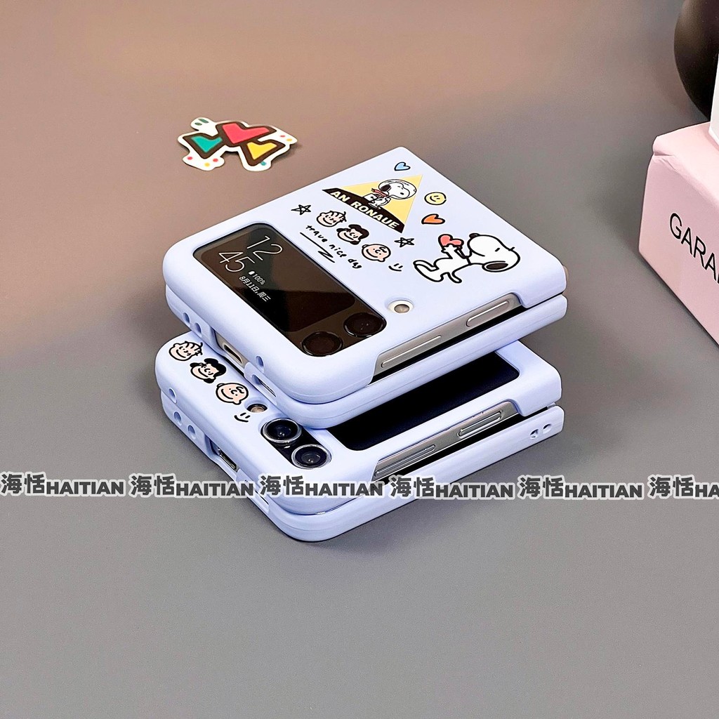 Ốp Điện Thoại Thích Hợp Cho Samsung Galaxy ZFlip7 Blue Cartoon Dễ Thương Snoopy Cho ZFlip 7 6 5 4 3 5G N3Flip MixFlip Dây Có Thể Gập Lại Vỏ Bảo Vệ Cứng