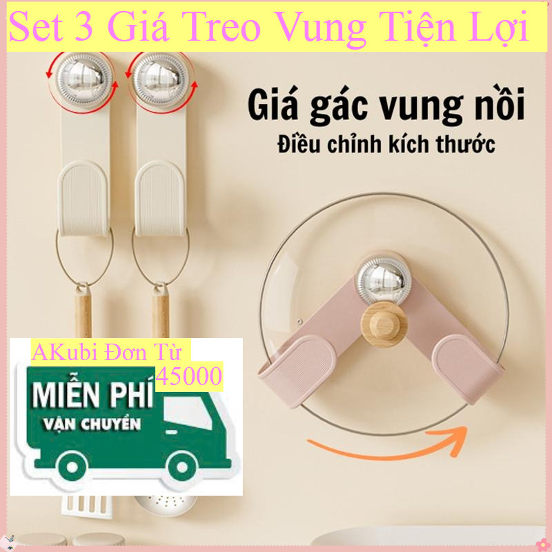 set 3 Giá Để Nắp Nồi Hút Chân Không Có Thể Điều Chỉnh Kích Thước Dễ Dàng Lắp Đặt, Kệ Để Nắp Nồi Nhà Bếp Tiện Lợi