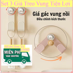 set 3 Giá Để Nắp Nồi Hút Chân Không Có Thể Điều Chỉnh Kích Thước Dễ Dàng Lắp Đặt, Kệ Để Nắp Nồi Nhà Bếp Tiện Lợi