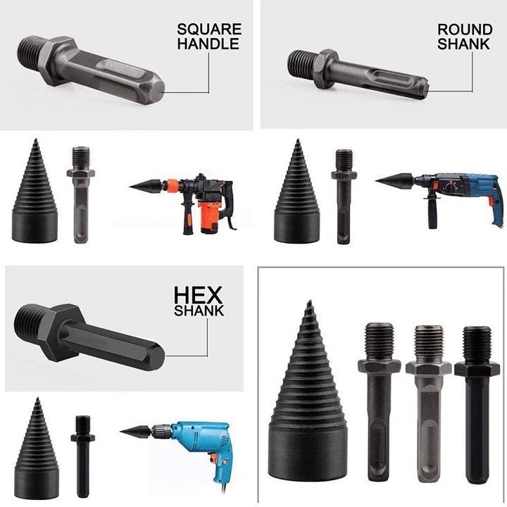 Mũi khoan bộ chia củi, loại hạng nặng gia dụng, dễ dàng xẻ gỗ khúc thành củi