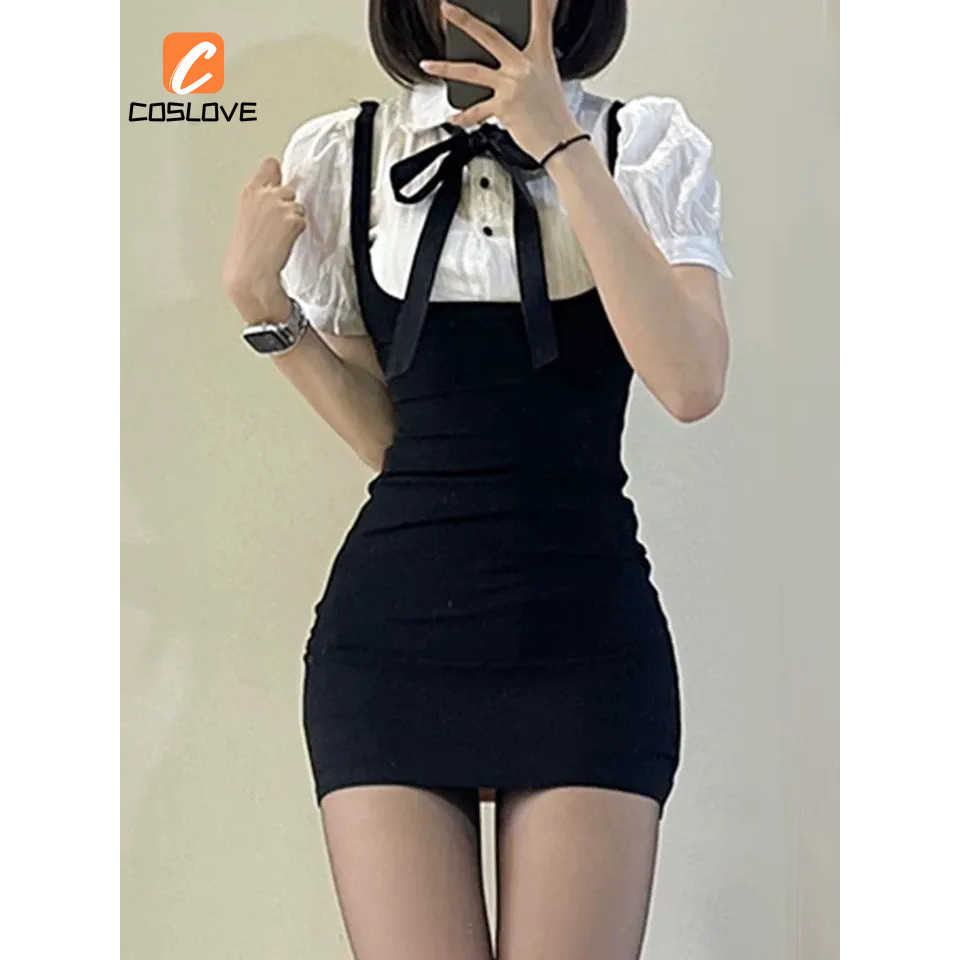 Cosplay Outfit Phong Cách Anime với Đầm Đen Trắng Màu Hông Quấn - Trang Phục Trọn Bộ