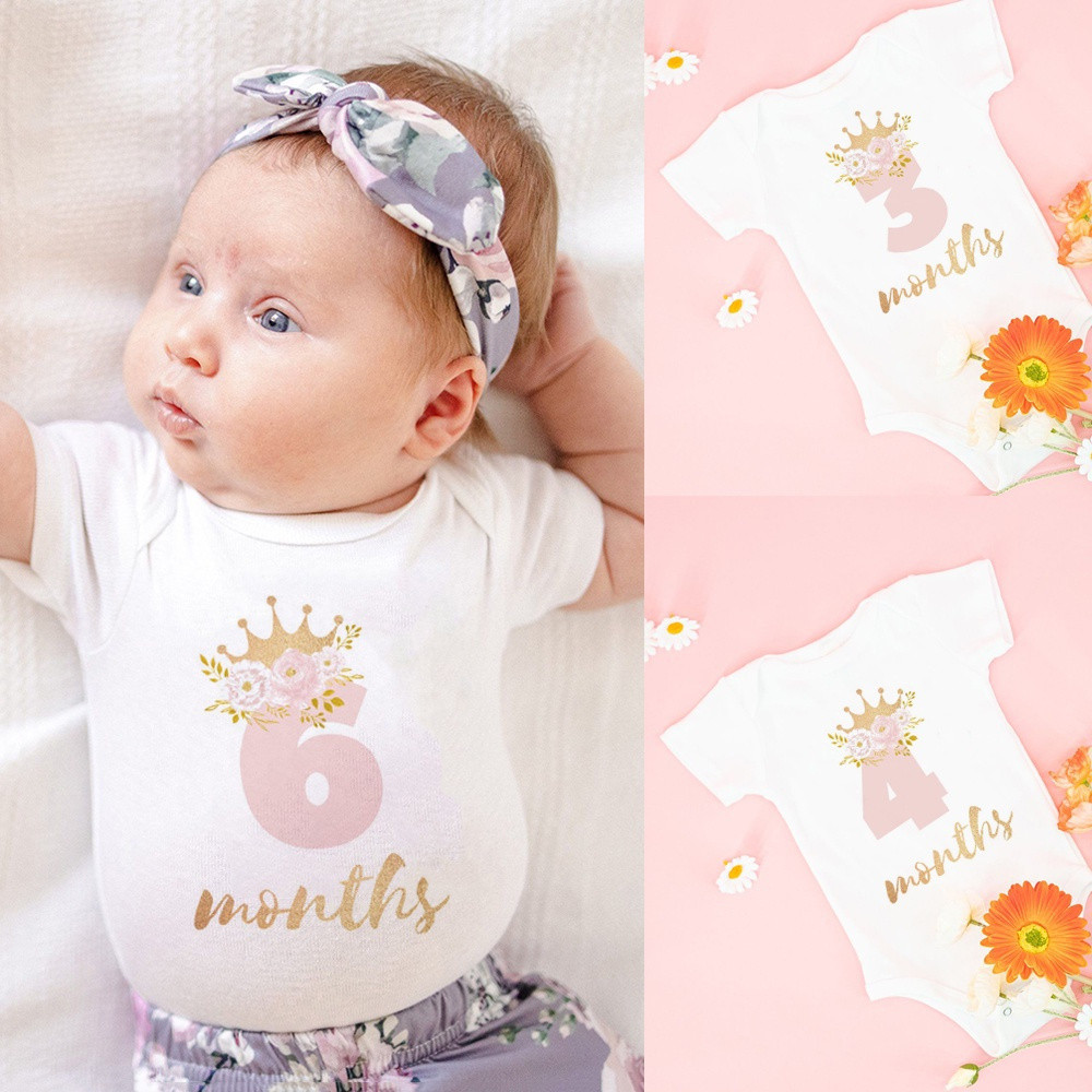 Blush và Vàng Hoa Công Chúa Hàng Tháng Onesie Sơ Sinh Bé Gái Cột Mốc Áo Liền Quần Dễ Thương Trẻ Sơ Sinh Bé Gái Jumpsuit Body GMAH