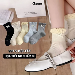 Set 5 đôi tất lolita phối nơ GOMTAT, vớ nữ phối nơ họa tiết chấm bi phong cách Hàn Quốc hot trend - ZFK-B011-CB5