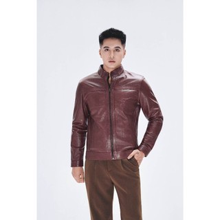 Áo khoác da cừu nam Racerjacket Fttleather viền ngang ngực da cừu thật bền bỉ, áo da cổ tròn da xịn