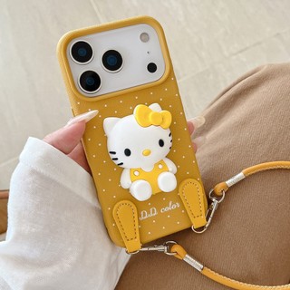 Hàn Quốc Hoạt Hình Dễ Thương 3D Silicone Mèo Kitty Da Mềm Wrsit Dây Đeo Ốp Lưng Điện Thoại iPhone 17Promax 17Pro 17 12 13 14 15 16 Pro Max 15Plus Chống Sốc Nữ Di Động