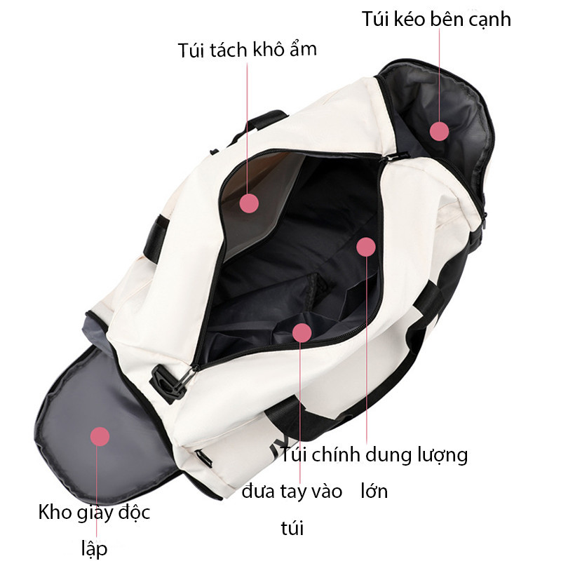Túi du lịch nam nữ cỡ lớn đa năng, túi trống du lịch, đựng quần áo, nhiều ngăn chống nước, thời trang