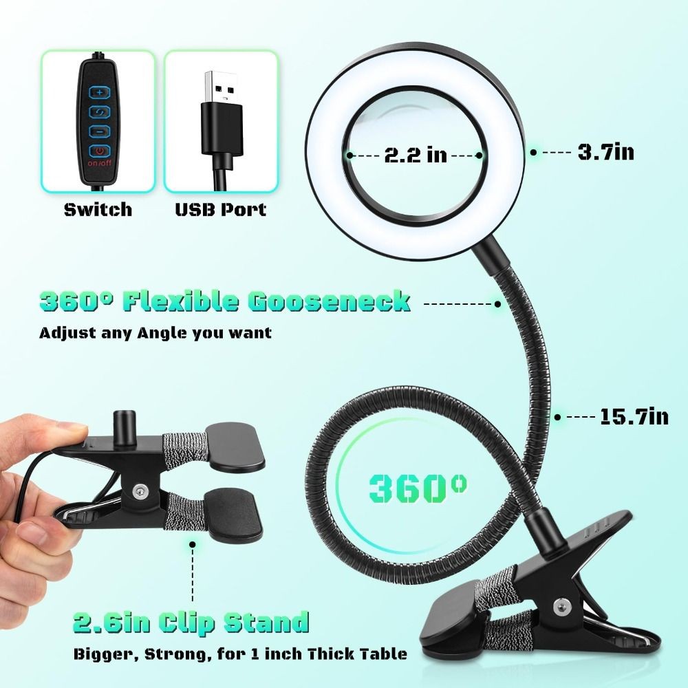 Kính lúp YOFFOR có đèn, 360°Cổ ngỗng linh hoạt
