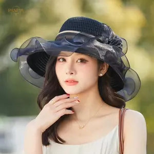 PNPIA- Mũ chống nắng nữ mùa hè thanh lịch Chất liệu sắp xếp thoáng khí Thiết kế có thể gập lại Mũ trang trí hoa hàng đầu