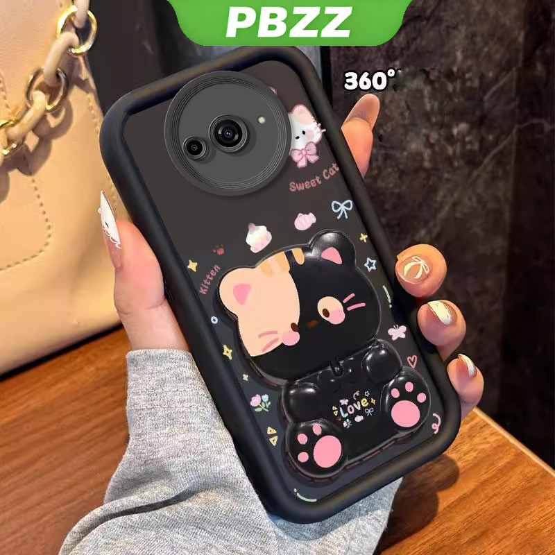 Ốp Lưng Cho redmi a3 A3X POCO C61 2024 4g Vỏ Điện Thoại Vỏ Mềm Silicon Chống Sốc Thiết Kế Mới Thẩm Mỹ Có Giá Đỡ 360° Gương trang điểm mèo dễ thương cho bé gái JTXMMZJ