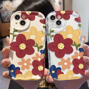 Ốp lưng tương thích cho iPhone 17 Air 16 15 14 13 12 11 Pro X XR XS Max SE 2020 6 7 8 Plus Kem gợn sóng viền cong Motif Hoa đầy màu sắc NYK443
