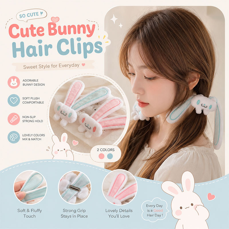 Kẹp Tóc Sang Trọng Thỏ Dễ Thương, Phụ Kiện Tóc Đáng Yêu Kawaii Ngọt Ngào Với Thiết Kế Lông Tơ Mềm Mại, Barrettes Tóc Chống Trơn Trượt Để Mặc Hàng Ngày