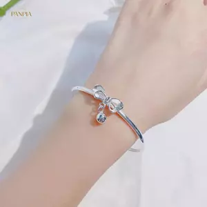PNPIA- Thời Trang Bạc Người Phụ Nữ Nơ Chuông Lắc Tay Có Thể Điều Chỉnh Cho Nữ Vòng Tay Tiệc Cưới Trang Sức Người Yêu Ngày Lễ Quà Tặng