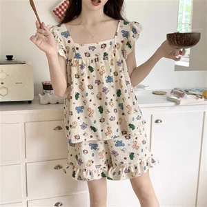 Bộ Đồ Ngủ Mẫu Mới Mùa Hè Năm 2025 Cho Nữ Quần Short Áo Ba Lỗ Tươi Trẻ Kiểu Nhật Bộ Đồ Mặc Nhà Tay Máy Bay Mẫu Mỏng Dệt