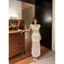 Lưới Hoa Nhỏ Bay Tay Đầm Nữ Mùa Hè Nguyên Chất Desire Gợi Cảm Filigree Khe Dài Váy Cổ Tích Váy Đẹp