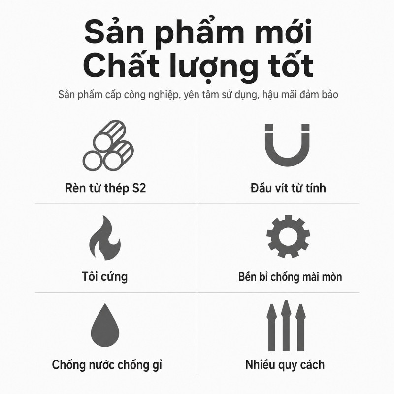 Bộ Mũi Vít Chống Trượt PH2 D2 - Chất Thép Hợp Kim Cứng, Từ Tính Mạnh, Bền Bỉ Cho Mọi Công Việc Khoan & Bắt Vít