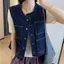 Áo Vest Denim cổ điển dành cho nữ Xuân Thu Phong cách mới Plus Size Fat Sister All-Match Loose Layered Áo ghi lê nữ hàng đầu
