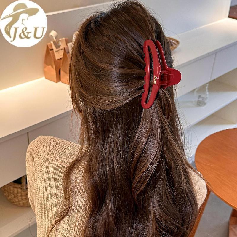 JU Pháp Acetate Chữ Vàng Nhãn Rỗng Cá Mập Kẹp Phụ Kiện Tóc Nữ Sang Trọng Kẹp Tóc Thời Trang Phụ Kiện Tóc VN