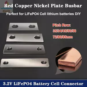 Thanh nối pin GILL, Đầu nối thanh xe buýt M6 phẳng, Đầu nối pin đồng mạ niken Lifepo4 Cell Lithium