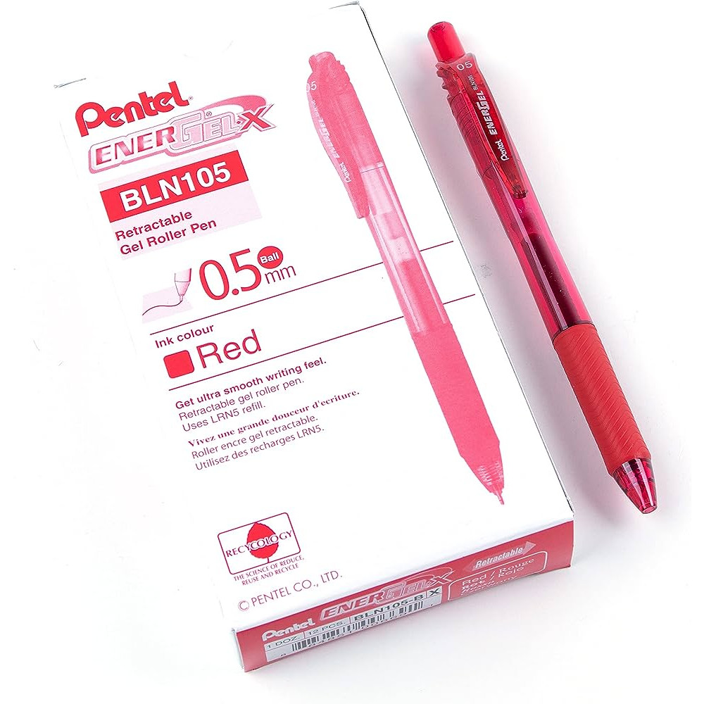 Combo 3/6/12 bút gel Pentel BLN105 đủ 12 màu  ngòi 0.5mm mực viết trơn mượt tay cầm đệm cao su
