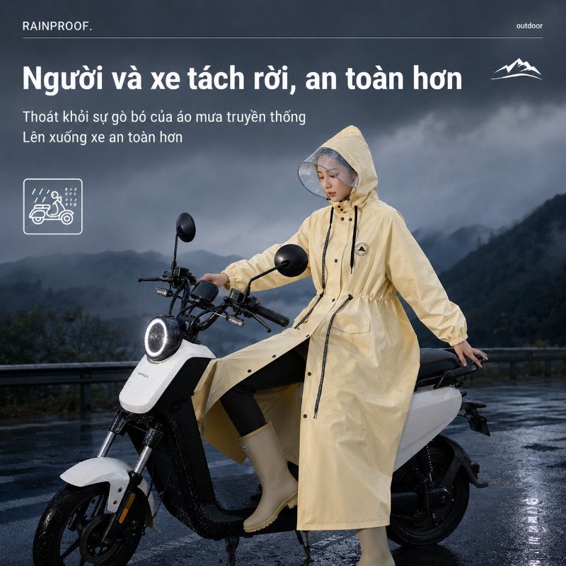 Áo Mưa Dài đi Xe Máy Chống Mưa Lớn Chất Liệu Eva Dây Rút Eo Cổ Tay Chun Mũ Trong Suốt
