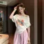 Áo thun in hình phong cách mới mùa hè Thiết kế Sense Niche Tops All-Match Slimer Look Thời trang Nữ phong cách Hồng Kông Dop
