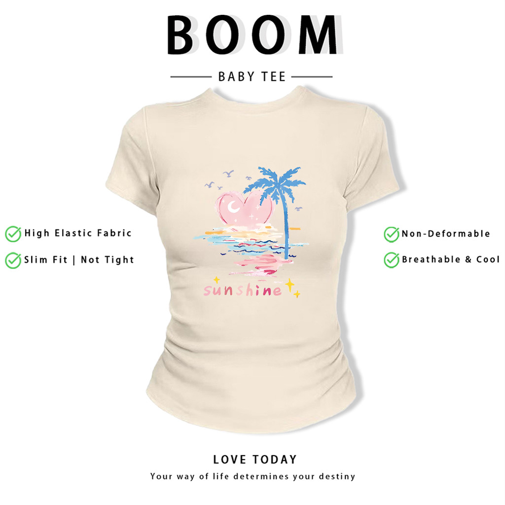 BOOM Áo Baby Tee Nữ Cotton Ôm Body-Áo Thun Ngắn Tay Y2K In Hình PhongCách Mùa Hè, Cổ Tròn Hàng Đầucách hàn quốc phong287