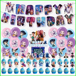 YB2 2025 K-Pop Demon Hunters HUNTR / X Rumi Mira Zoey trang trí tiệc biểu ngữ bánh topper bóng bay