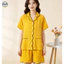 Quần short ngắn tay viền lượn sóng dành cho nữ Bộ đồ ngủ bằng vải Cotton nguyên chất / Bộ đồ ngắn tay có ve áo mùa hè / Quần áo đi chơi thời trang mềm mại thoải mái