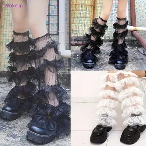 Woke Nữ Ruffle Ren Chân Ấm Hơn Dễ Thương Sheer Lưới Chân Tay Dài Đùi Cao Tất Baggy Còng Chân Bao Boot Tất